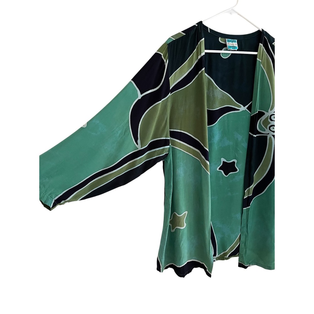 Tropical Batik Hawaii Kimono Cardigan Green Medium (8) - Picture 2 of 7